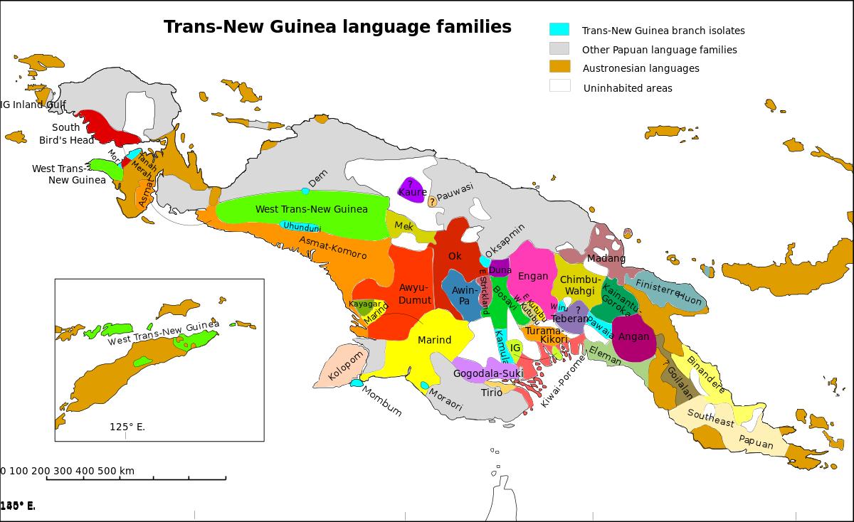 Papua-uusi-guinea kielellä kartta - Kartta papua-uusi-guinea kieli  (Melanesia - Oseania)